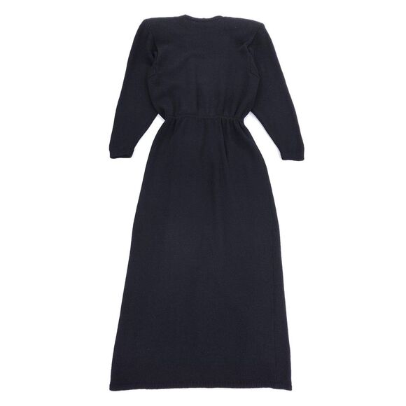 ST JOHN Santana Knit Wool Wrap Dress Minimal Modest Quiet Luxury Old Money Black - Picture 5 of 11